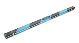 Peradon Queuekoffer Halo breit mit schwarzen und himmelblauen Streifen für einteilige Queues