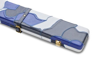 Flickwerk Lederkoffer Blau Camouflage für 3/4-geteilte Queues nah